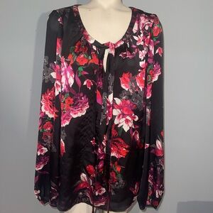 Kirna Zabete for Target Black Floral Blouse top shirt long sleeve woman’s medium